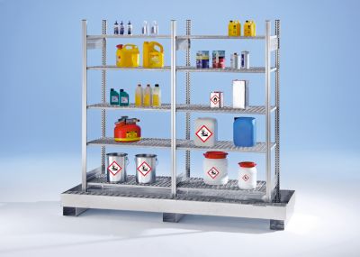 Kleingebinde-Gefahrstoffregal - mit 8 Gitterrost-Regalböden