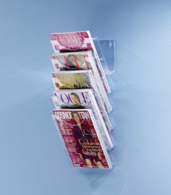 helit Wand-Prospekthalter A4 - transparent, 5 Fächer für Format DIN A4 - HxBxT 578 x 240 x 150 mm, VE 2 Stk