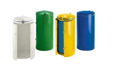 Collecteur de déchets en tôle d'acier pour sac de 120 l - avec porte à 2 battants - vert avec couvercle métallique
