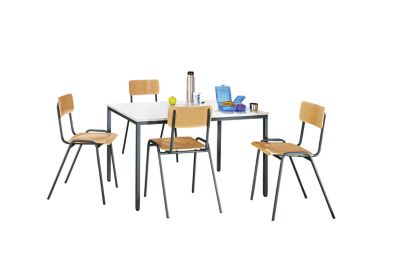 Ensemble polyvalent table et chaises - 1 table, 4 chaises - plateau gris clair, piétement brun gris