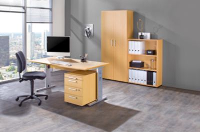 MULTI Komplettbüro - 1 Tisch, 1 Regal, 1 Rollcontainer, 1 Aktenschrank, mit Bürodrehstuhl schwarz