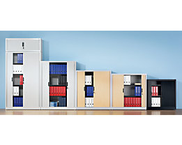 CP Armoire à rideaux à lames verticales - h x l x p 1230 x 1000 x 420 mm, 2 tablettes, 3 hauteurs classeurs