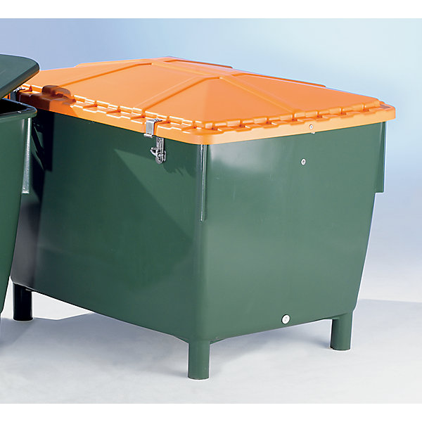 Image of Rechteckbehälter - mit anscharniertem Deckel - Inhalt 210 l Behälter grün Deckel orange