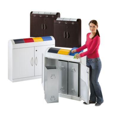 Collecteurs modulaires de tri des déchets - corps gris clair, h x p 975 x 320 mm - capacité 3 x 45 l, largeur 860 mm, trappes coloris bleu, jaune, anthracite