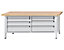 ANKE Werkbank mit XL/XXL-Schubladen - Breite 2000 mm, 8 Schubladen - Buchemassivplatte, Front enzianblau