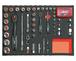 Kit d'outils avec compartiment en mousse - outils divers ¼″ + ½″