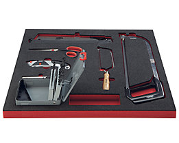 VIGOR Assortiment d'outils SAW - forets, scies, couteaux, ciseaux, 25 pièces dans un support en mousse dure