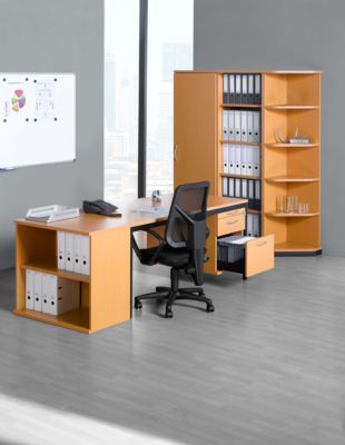Schreibtisch, höhenverstellbar - BxT 1600 x 800 mm, 2 Unterschränke möglich, Buche-Dekor