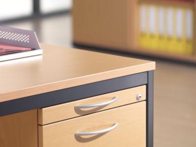 Schreibtisch, höhenverstellbar - BxT 1600 x 800 mm, 2 Unterschränke möglich, Buche-Dekor