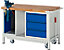 Fahrbare Werkbank | Serie BASIC-8 | Modell 8183 | HxBxT 880 x 1000 x 700 mm | Absenkbares Fahrgestell | Blau | Rau