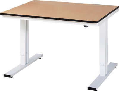 Werktisch | elektrisch höhenverstellbar | HxBxT 720-1120 x 750 x 1000 mm | Flächenlast 300 kg | Melamin-Belag Arbeitsplatte | Plattenstärke 22 mm | Rau