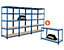 Mega Deal | 3x Garagenregal und 1x Werkbank | HxBxT 178 x 90 x 60 cm | Blau | Traglast pro Fachboden: 200 kg | Certeo