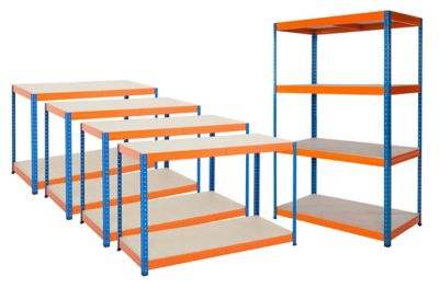 Mega Deal | 3x Garagenregal | HxBxT 180 x 120 x 60 cm | Blau/Orange | Traglast pro Fachboden: 300 kg | Certeo