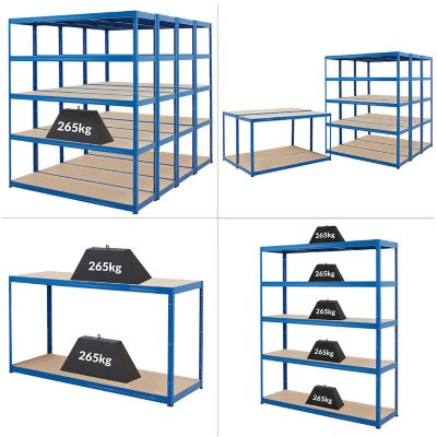 Mega Deal | 4x Garagenregal | HxBxT 178 x 150 x 45 cm | Blau | Traglast pro Fachboden: 265 kg | Certeo