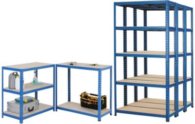 Regalsystem | 4x Garagenregal | HxBxT 178 x 90 x 30 cm | Traglast: 200 kg pro Fachboden | Blau | Certeo