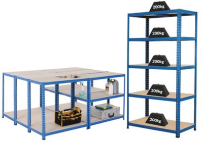 Regalsystem | 4x Garagenregal | HxBxT 178 x 90 x 30 cm | Traglast: 200 kg pro Fachboden | Blau | Certeo