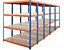 Mega Deal | 5x Werkstattregal | HxBxT 180 x 140 x 60 cm | Blau/Orange | Traglast pro Fachboden: 300 kg | Certeo