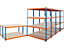 Mega Deal | 5x Lagerregal | HxBxT 180 x 140 x 60 cm | Blau/Orange | Traglast pro Fachboden: 300 kg | Certeo