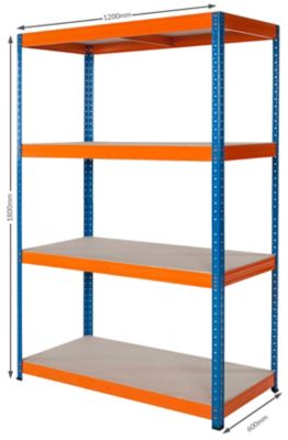 Mega Deal | 2x Lagerregal | HxBxT 180 x 120 x 60 cm | Blau/Orange | Traglast pro Fachboden: 300 kg | Certeo