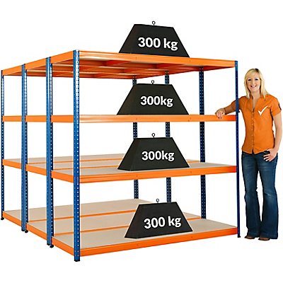 Mega Deal | 3x Lagerregal | HxBxT 178 x 180 x 60 cm | Blau/Orange | Traglast pro Fachboden: 300 kg | Certeo