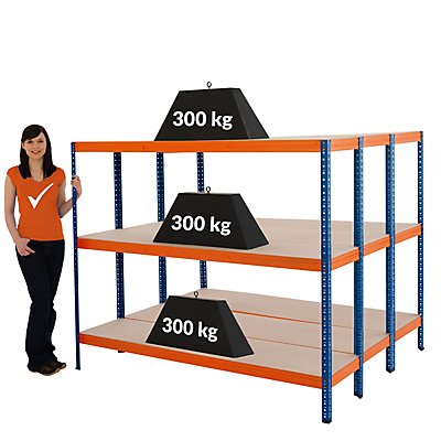 Mega Deal | 3x Lagerregal | HxBxT 150 x 180 x 45 cm | Blau/Orange | Traglast pro Fachboden: 300 kg | Certeo