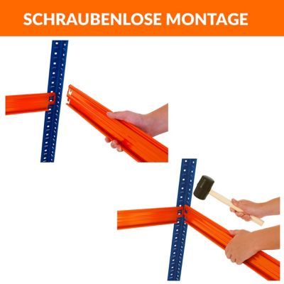 Mega Deal | 4x Werkstattregal | HxBxT 178 x 180 x 60 cm | Blau/Orange | Traglast pro Fachboden: 300 kg | Certeo