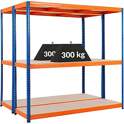Mega Deal | 2x Garagenregal | HxBxT 178 x 180 x 60 cm | Blau/Orange | Traglast pro Fachboden: 300 kg | Certeo