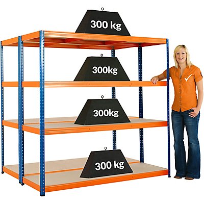 Mega Deal | 2x Werkstattregal | HxBxT 178 x 180 x 60 cm | Blau/Orange | Traglast pro Fachboden: 300 kg | Certeo