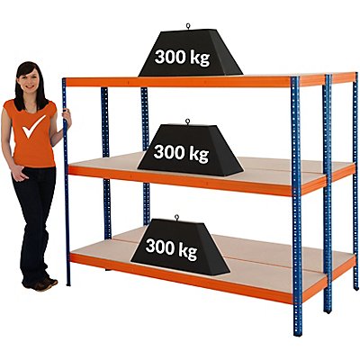 Mega Deal | 2x Werkstattregal | HxBxT 150 x 180 x 45 cm | Blau/Orange | Traglast pro Fachboden: 300 kg | Certeo