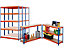 Mega Deal | 4x Werkstattregal und 1x Werkbank | HxBxT 178 x 120 x 40 cm | Blau/Orange | Traglast pro Fachboden: 200 kg | Certeo