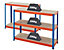 Mega Deal | 4x Werkstattregal und 1x Werkbank | HxBxT 178 x 120 x 40 cm | Blau/Orange | Traglast pro Fachboden: 200 kg | Certeo