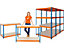 Mega Deal | 4x Kellerregal und 1x Werkbank | HxBxT 180 x 120 x 60 cm | Blau/Orange | Traglast pro Fachboden: 300 kg | Certeo