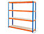 Mega Deal | 4x Lagerregal und 1x Werkbank | HxBxT 180 x 180 x 45 cm | Blau/Orange | Traglast pro Fachboden: 300 kg | Certeo