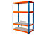 Mega Deal | 5x Werkstattregal und 1x Werkbank | HxBxT 180 x 120 x 60 cm | Blau/Orange | Traglast pro Fachboden: 300 kg | Certeo