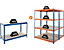 Mega Deal | 2x Lagerregal und 1x Werkbank | HxBxT 180 x 140 x 60 cm | Blau/Orange | Traglast pro Fachboden: 300 kg | Certeo