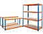 Mega Deal | 2x Lagerregal und 1x Werkbank | HxBxT 180 x 140 x 60 cm | Blau/Orange | Traglast pro Fachboden: 300 kg | Certeo