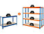 Mega Deal | 2x Garagenregal und 1x Werkbank | HxBxT 180 x 180 x 45 cm | Blau/Orange | Traglast pro Fachboden: 300 kg | Certeo