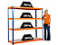Mega Deal | 3x Garagenregal und 1x Werkbank | HxBxT 178 x 180 x 60 cm | Blau/Orange | Traglast pro Fachboden: 300 kg | Certeo