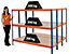 Mega Deal | 3x Garagenregal und 1x Werkbank | HxBxT 150 x 180 x 45 cm | Blau/Orange | Traglast pro Fachboden: 300 kg | Certeo
