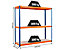 Mega Deal | 4x Garagenregal und 1x Werkbank | HxBxT 178 x 180 x 60 cm | Blau/Orange | Traglast pro Fachboden: 300 kg | Certeo