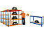 Mega Deal | 4x Lagerregal und 1x Werkbank | HxBxT 178 x 180 x 60 cm | Blau/Orange | Traglast pro Fachboden: 300 kg | Certeo