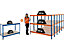 Mega Deal | 5x Lagerregal und 1x Werkbank | HxBxT 150 x 180 x 45 cm | Blau/Orange | Traglast pro Fachboden: 300 kg | Certeo