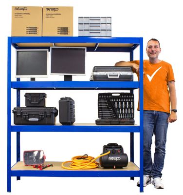 Certeo | 3x Étagère pour entrepôt et 1x établi | HxLxP 180 x 160 x 60 cm | Bleu | Charge max. par tablette: 450 kg | Mega Deal