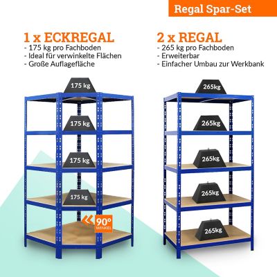 Mega Deal | 2x Schwerlastregale + 1x Eckregal | Blau