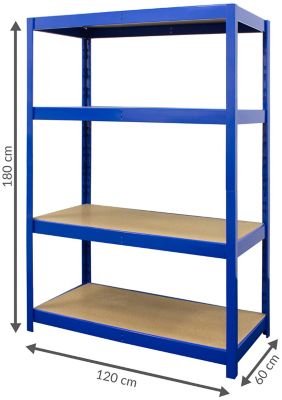 Stabiles Schwerlastregal | HxBxT 180 x 120 x 60 cm | Tiefe 60 cm | 450 kg pro Fachboden