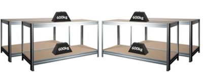 Mega Deal | 4x Werkbänke | HxBxT 870 x 1200 x 600 mm | 600 kg pro Ebene | silbergrau | Certeo