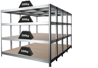 Mega Deal | 4x Garagenregale | HxBxT 1770 x 900 x 450 mm | 450 kg pro Fachboden | Silber | Certeo