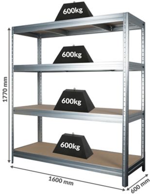 Mega Deal | 5x Werkstattregale HxBxT 1770 x 1600 x 600 mm | 1x Werkbank HxBxT 870 x 1200 x 600 mm | silbergrau | Certeo