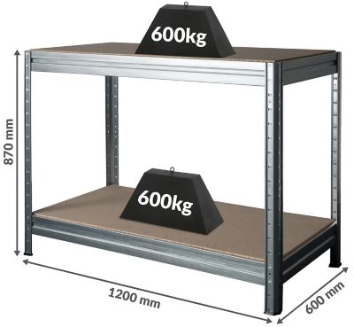 Mega Deal | 4x Garagenregale HxBxT 1770 x 1600 x 600 mm | 1x Werkbank HxBxT 870 x 1200 x 600 mm | silbergrau | Certeo
