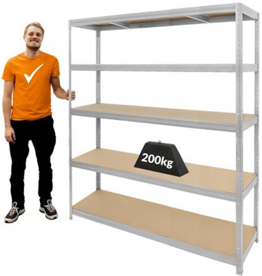 Stabiles Lagerregal | Tragkraft 250 kg pro Fachboden | HxBxT 1800 mm x 1200 mm x 450 mm | Galvanisch verzinkt